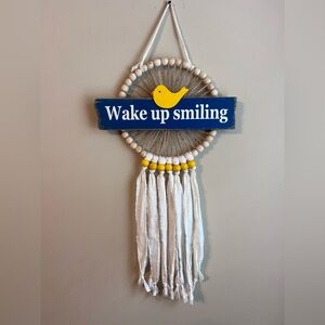 Wake Up Smiling Blue & Yellow Wall Hanging